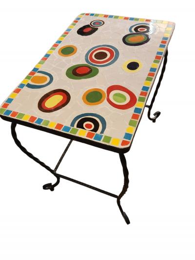 Pair of Wrought Iron Millefiori Ceramic Mosaic Side Tables Italy 1960