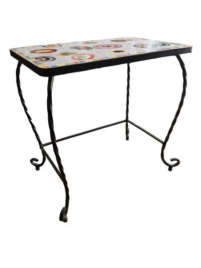 Pair of Wrought Iron Millefiori Ceramic Mosaic Side Tables Italy 1960