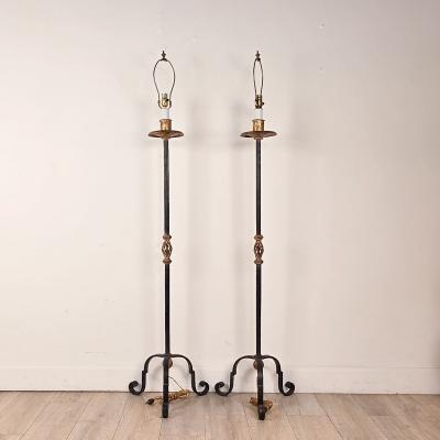 Pair of Wrought Iron Torch res with Gilt Accents circa 1970