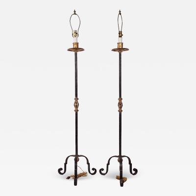 Pair of Wrought Iron Torch res with Gilt Accents circa 1970