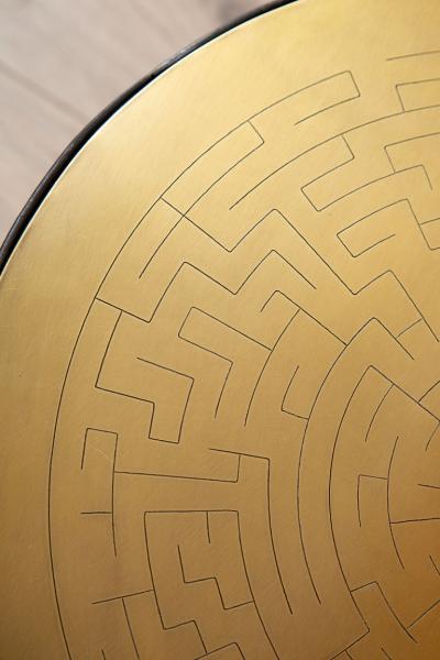 Pair of Wrought Iron With Etched Brass Top Side Tables