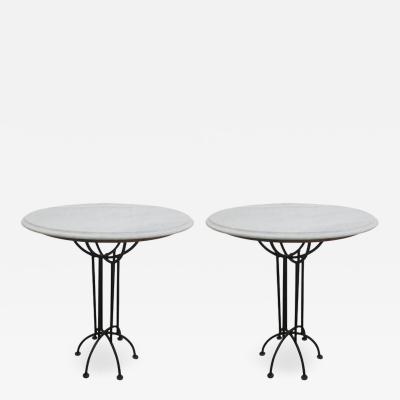 Pair of Wrought Iron and Italian Marble Top Tables