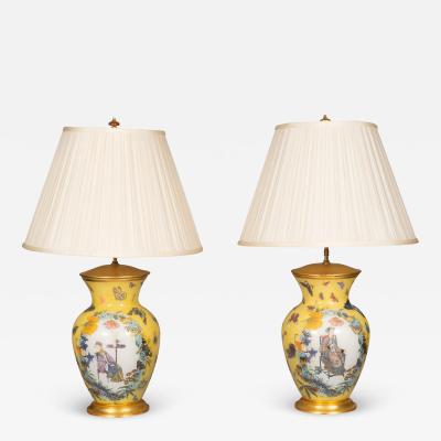 Pair of Yellow Decoupage Table Lamps