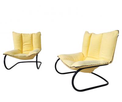Pair of Yellow Italian Mid Century Modern Armchairs