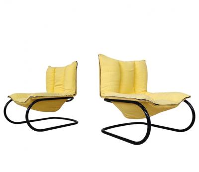Pair of Yellow Italian Mid Century Modern Armchairs