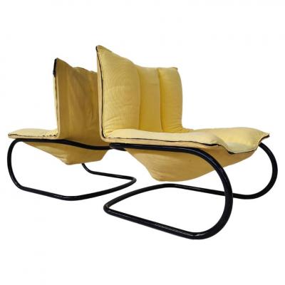 Pair of Yellow Italian Mid Century Modern Armchairs