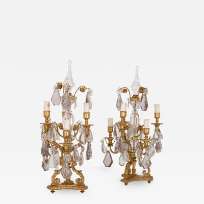 Pair of antique 19th Century French gilt bronze and crystal candelabra