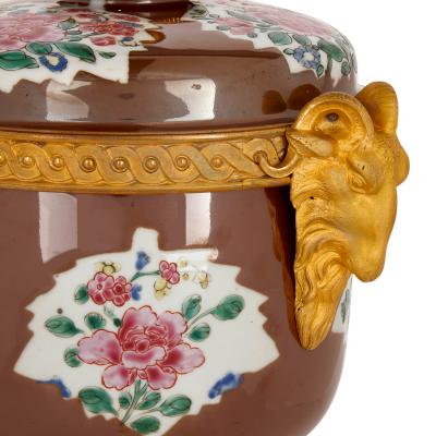 Pair of antique Chinese caf au lait porcelain and ormolu vases