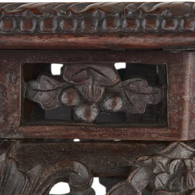Pair of antique Chinese hardwood and veined marble stands