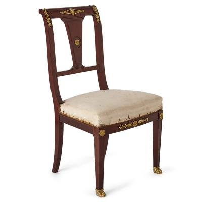 Pair of antique French Empire style mahogany and gilt bronze chairs