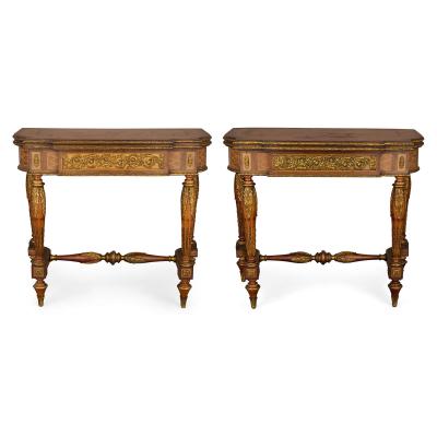 Pair of antique French ormolu games tables