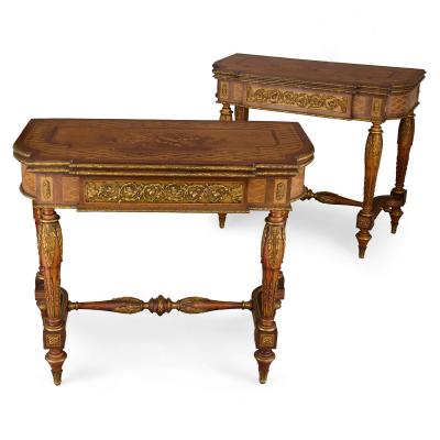 Pair of antique French ormolu games tables