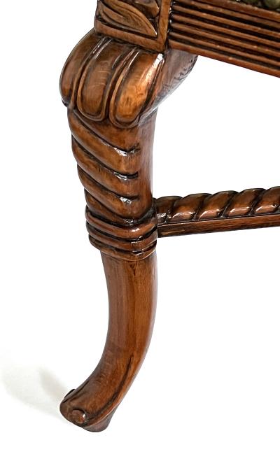 Pair of antique Italian open barrel back armchairs with leather seats