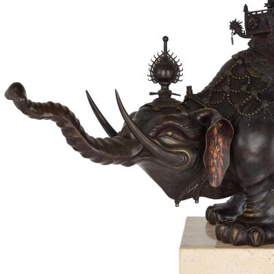 Pair of antique Japanese Meiji era bronze elephant and pagoda incense burners