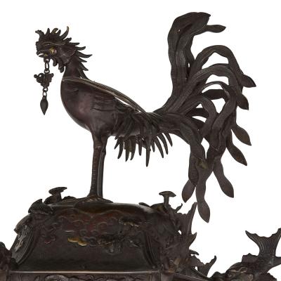 Pair of antique Japanese Meiji era bronze elephant and pagoda incense burners