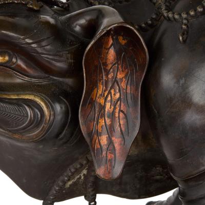 Pair of antique Japanese Meiji era bronze elephant and pagoda incense burners