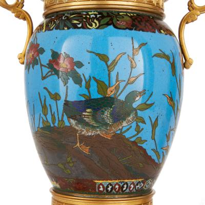 Pair of antique Japanese cloisonn enamel vases with French ormolu mounts