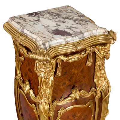 Pair of antique Louis XV style ormolu mounted marquetry pedestals