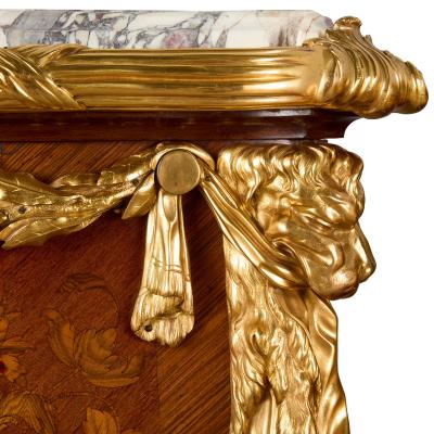 Pair of antique Louis XV style ormolu mounted marquetry pedestals