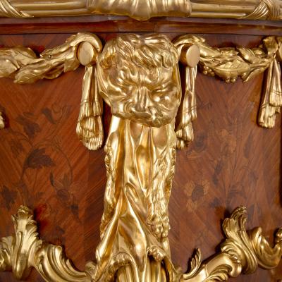 Pair of antique Louis XV style ormolu mounted marquetry pedestals