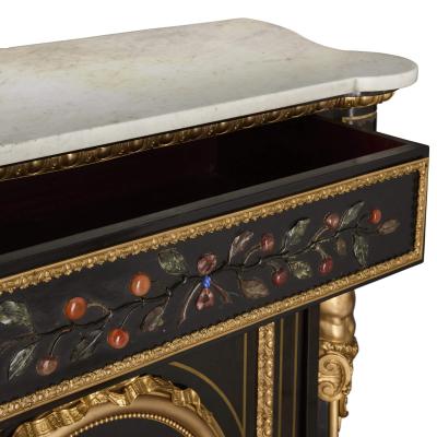 Pair of antique Napoleon III style ebonised wood and pietra dura cabinets