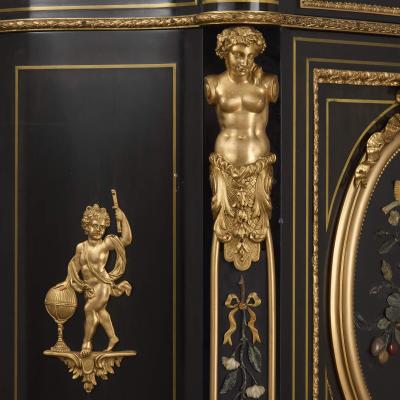 Pair of antique Napoleon III style ebonised wood and pietra dura cabinets