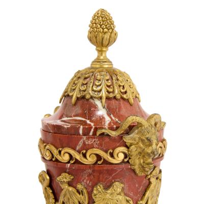 Pair of antique Russian pink griotte marble and ormolu vases with covers