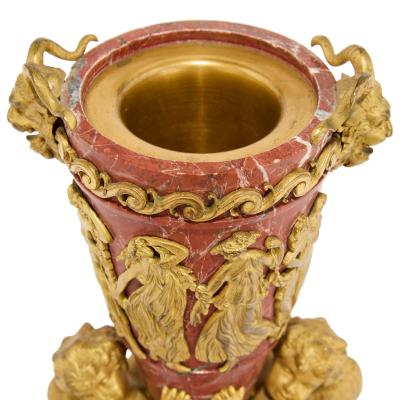 Pair of antique Russian pink griotte marble and ormolu vases with covers