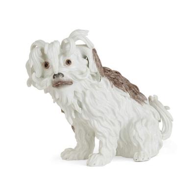 Pair of antique Samson porcelain models of Bolognese Hounds
