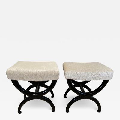 Pair of antique Stools Ebonized Beech Wood Creme Fabric France circa 1820