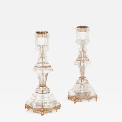 Pair of antique silver mounted rock crystal candlesticks