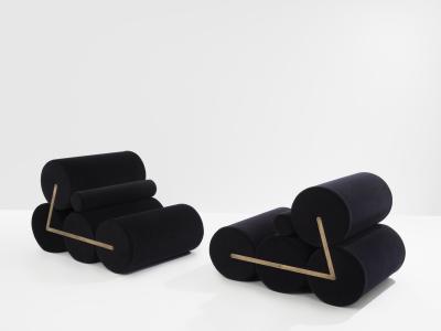 Pair of armchairs by Auro Trivellato for A L I black velvet 1972