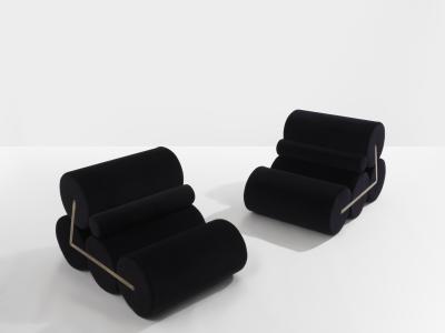 Pair of armchairs by Auro Trivellato for A L I black velvet 1972