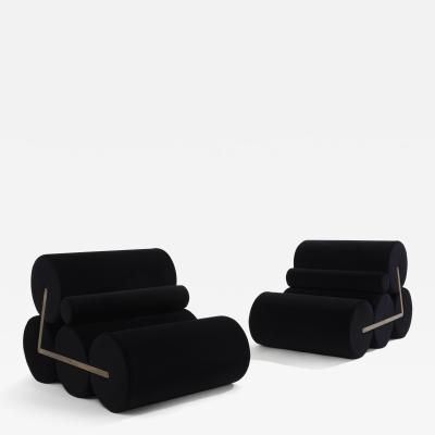 Pair of armchairs by Auro Trivellato for A L I black velvet 1972