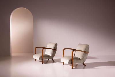 Pair of armchairs in ash and upholstered fabric Italian manufacture 1950s