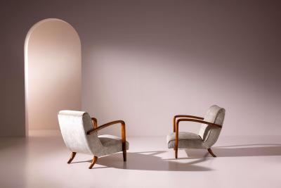 Pair of armchairs in ash and upholstered fabric Italian manufacture 1950s