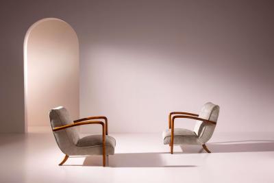 Pair of armchairs in ash and upholstered fabric Italian manufacture 1950s
