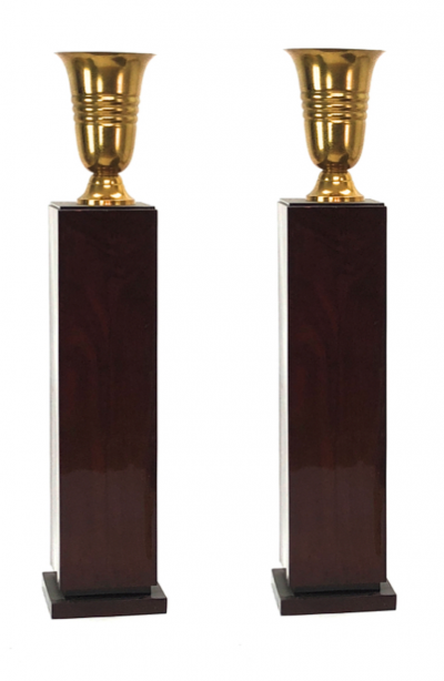 Pair of art deco pedestal with gold lamp
