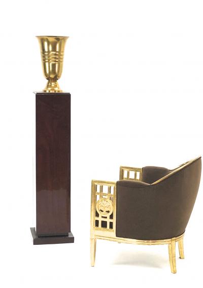 Pair of art deco pedestal with gold lamp