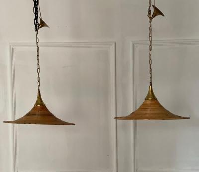 Pair of bamboo pendant lights from 1970s Italy