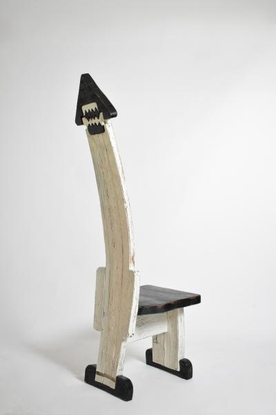 Pair of bicolor tainted wood chairs totems 1980s 