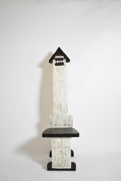 Pair of bicolor tainted wood chairs totems 1980s 