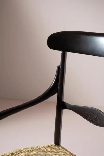 Pair of black lacquered Campanino armchairs Enzo Rotella Chiavari Italy 1950s