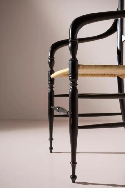 Pair of black lacquered Campanino armchairs Enzo Rotella Chiavari Italy 1950s
