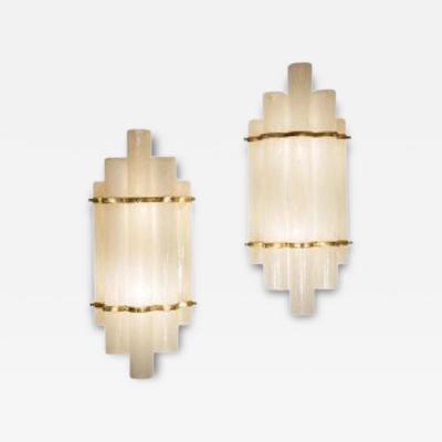 Pair of blown Murano glass tubes and brass wall lights