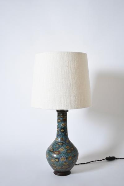 Pair of blue cloisonn bronze lamps XIXth c 