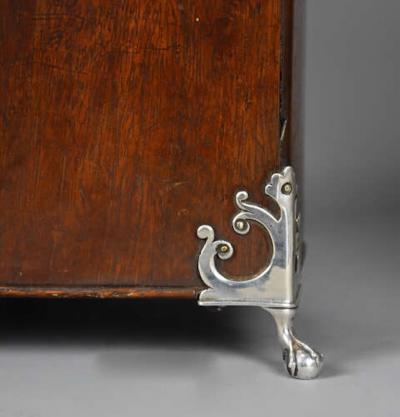 Pair of bow front mahogany cutlery boxes with silver mounts of superb patina