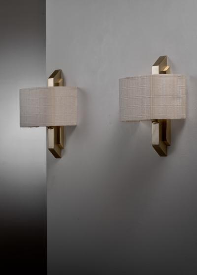Pair of brass and fabric wall lamps