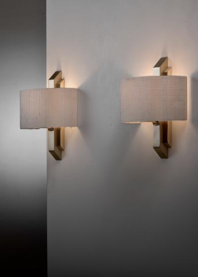 Pair of brass and fabric wall lamps