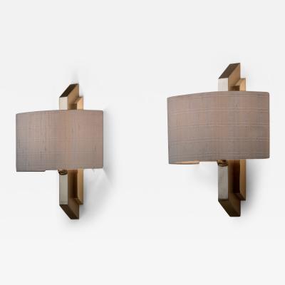 Pair of brass and fabric wall lamps